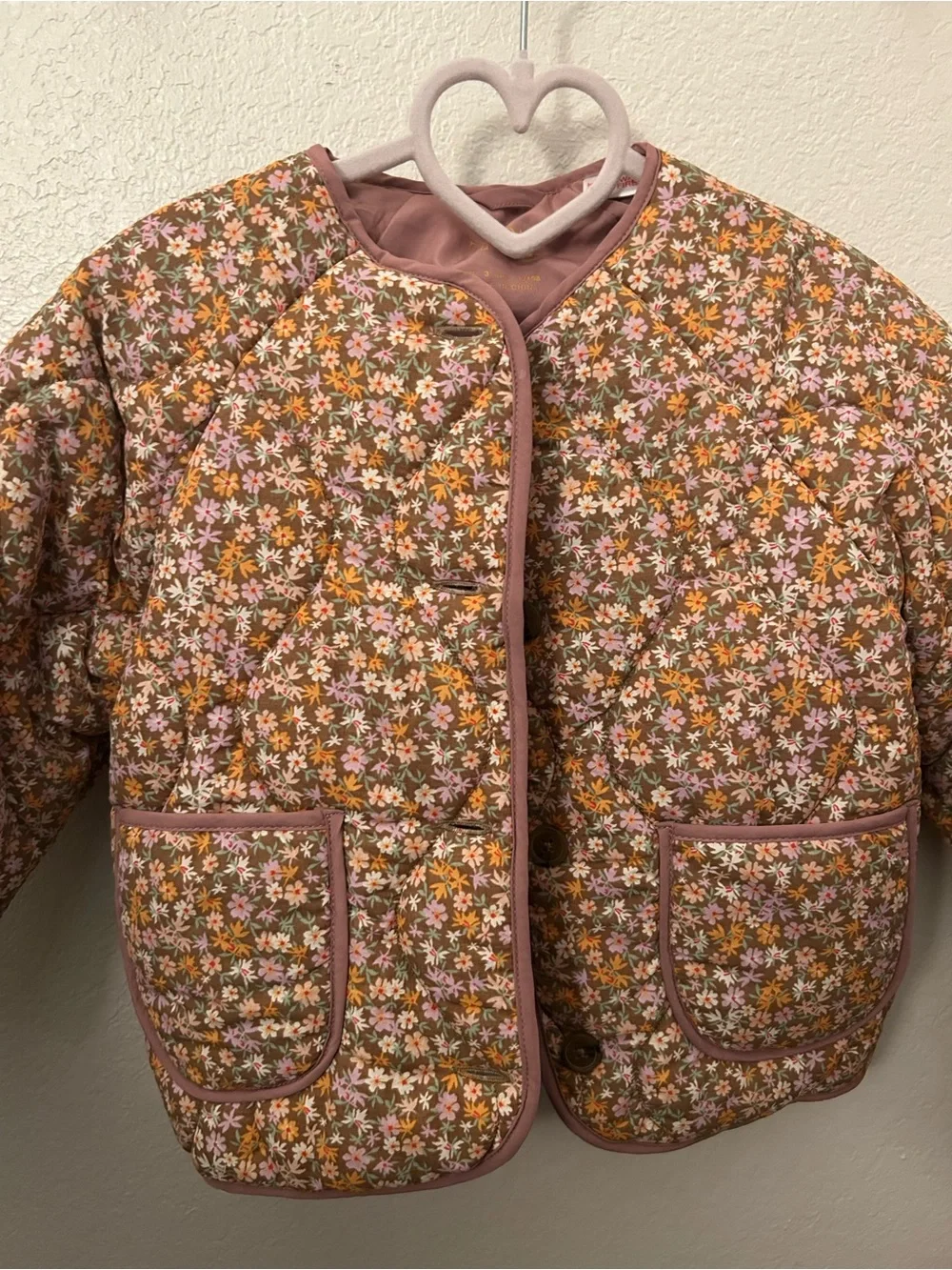 Zara Floral Quilted Puffer Jacket - Pink & Brown